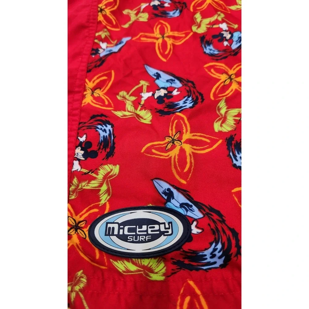Disney Store Swim Shorts Mens XXL Mickey Surf Trunks Board Shorts Red Drawstring